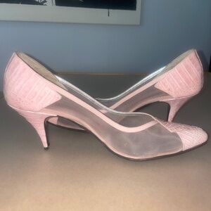 Susan Bennis Warren Edwards Vintage 1980's Heels Size 7 Pink Skin & Pink Mesh